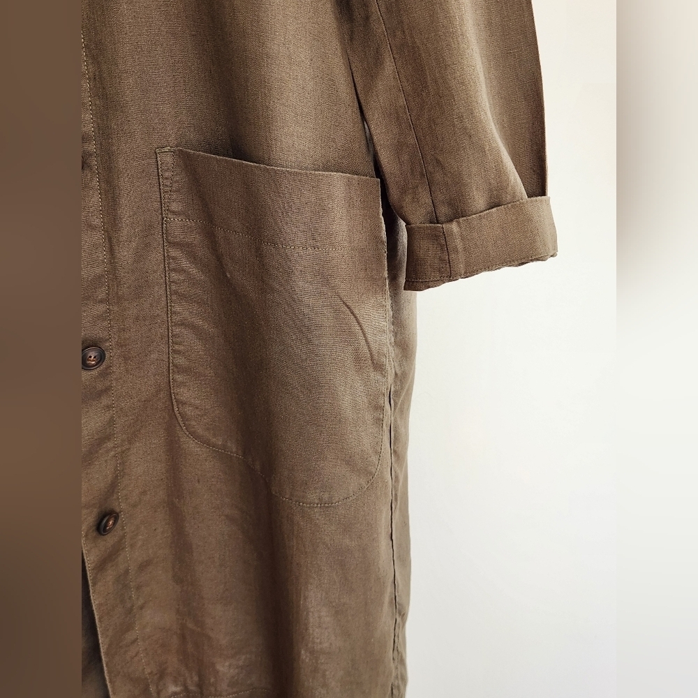 || MADEWELL || Linen Duster Army Green Pockets Button Down Jacket Sz S - Picture 5 of 12